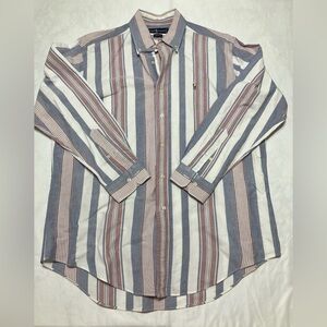 Ralph Lauren Men’s Button Up Shirt Blue Red Stripe Yarmouth| Vintage 90s| Rare